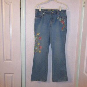 Vtg Bill's Embroidered Flare Jeans Size 12 Sequins Mid Rise Denim Festival 90s